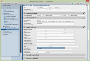 Raktárforgalom szűrés beállításai