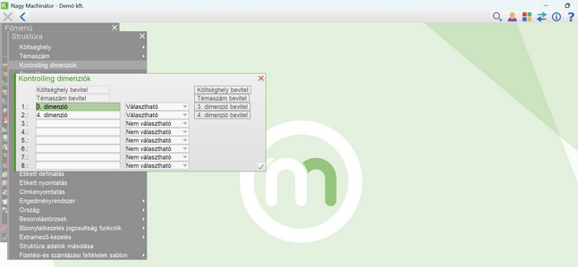 Kontrolling dimenziók bevitele
