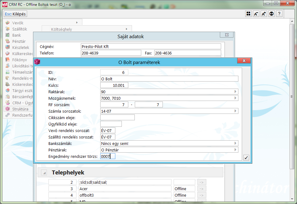 Engedményrendszer megadása a telephelyparaméterekben