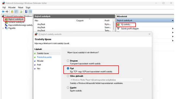 Figyelő port átengedése a tűzfalon