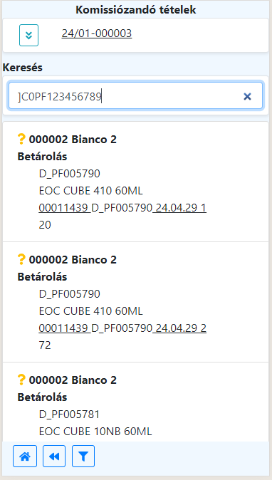 Komossió bizonylat tételek