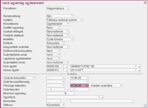 Egyenleg ügyfelenként lista