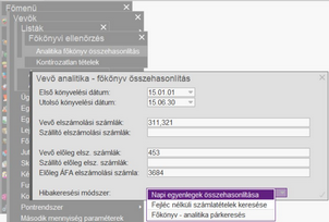 Analitika-főkönyv összehasonlítás