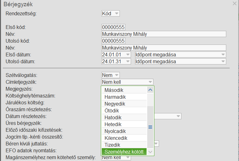Személyhez kötött megjegyzés nyomtatása