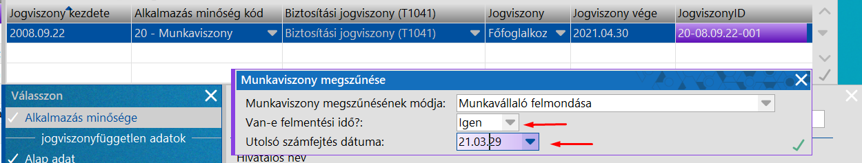 Felmentésre vonatkozó adatok