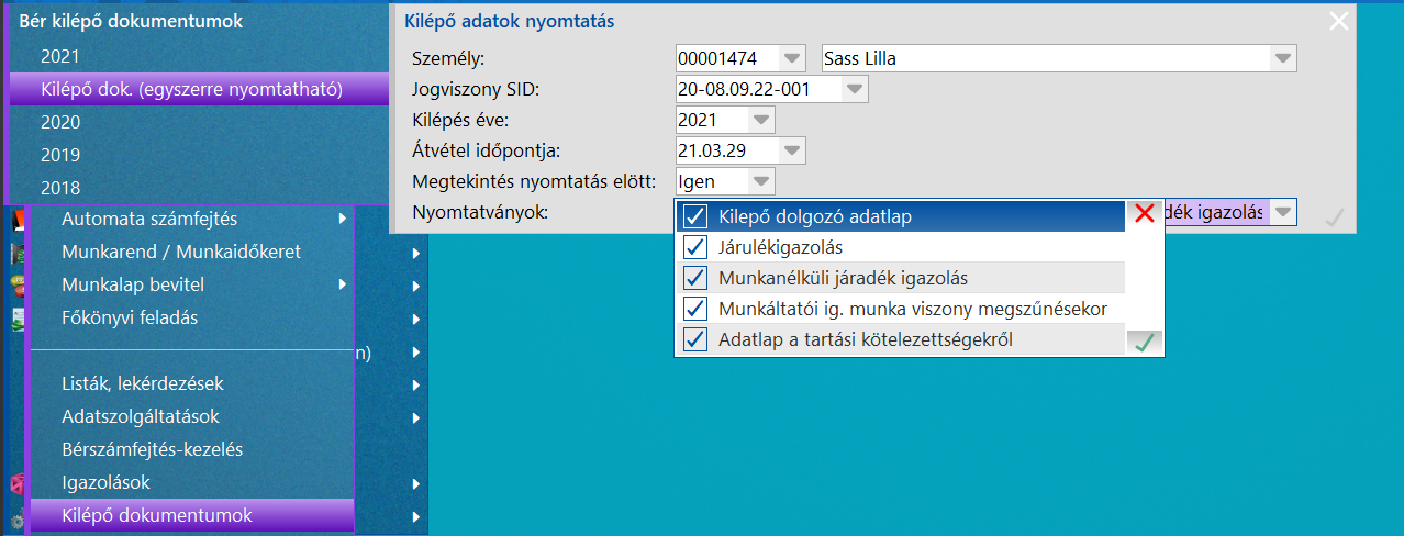 Kilépő dokumentumok nyomtatása