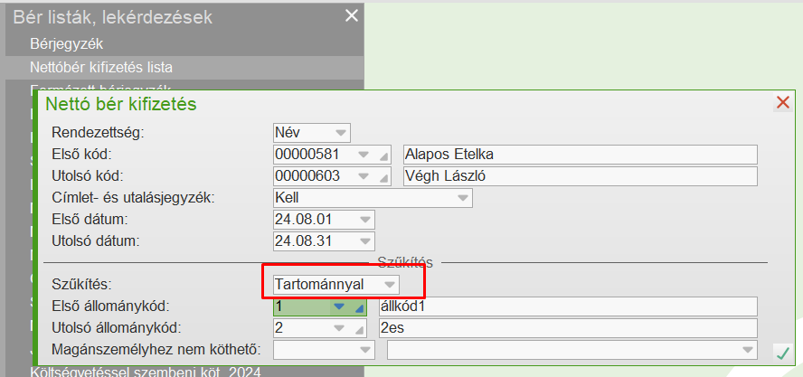 Állománykód megadása tartománnyal
