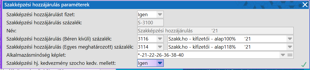 Szakképzési hozzájárilás számfejtés paraméterei