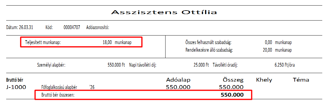 2026. március bérjegyzék