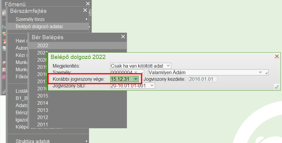 Belépő dolgozó adatai