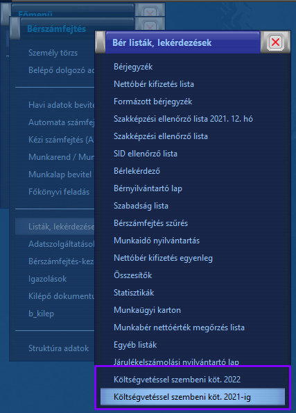 költségvetéssel szembeni kötelezettség lista