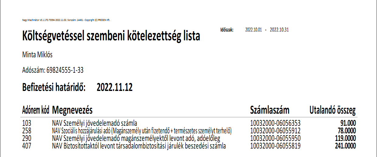 Utalás lista - álló