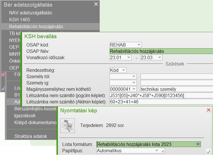 Rehabilitációs hozzájárulás lista és nyomtatási formája