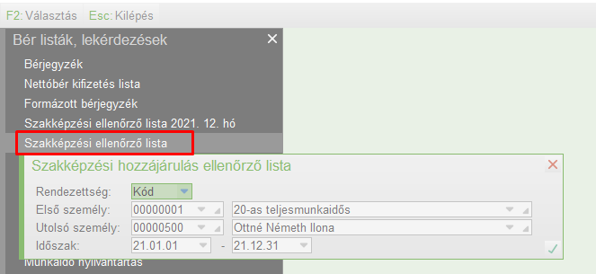 Éves szakképzési elszámoláshoz lista