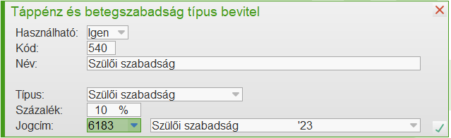 Szülői szabadság táppénztípus