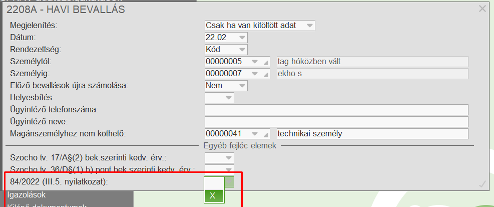 08-as bevallás átadása