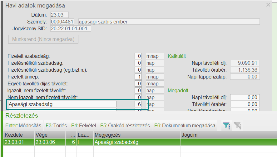 Apasági szabadság rögzítése