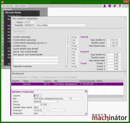 Bérelem bevitel - havi adat