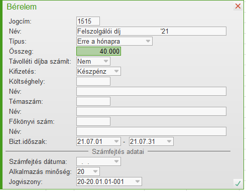 Felszolgálói díj rögzítés