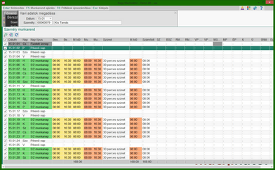 Tényleges munkaidő rögzítése havi adatokban