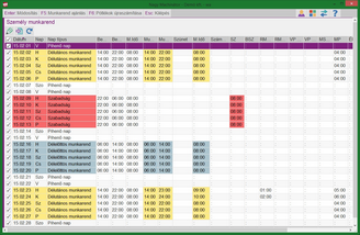 Februári munkarend havi adatban