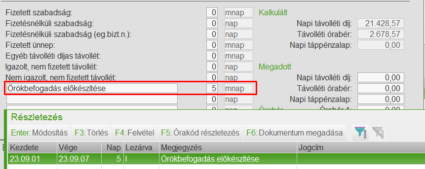 Örökbefogadás előkészítésére igénybevehető távollét rögzítése