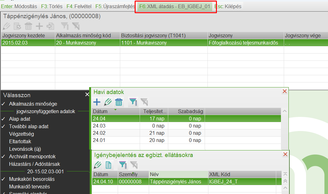 XML export indítása