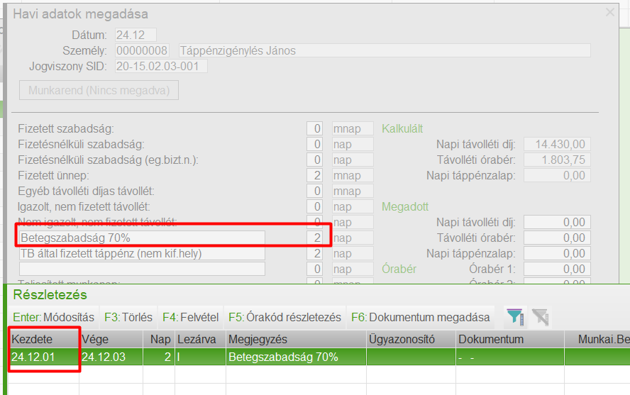 Decemberi havi adat rögzítése