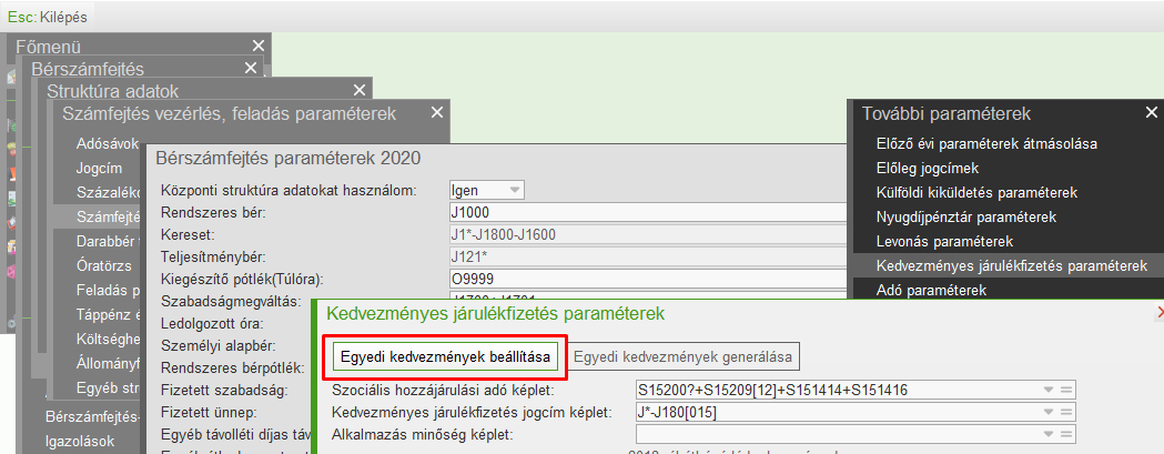 Számfejtés paraméter / Kedvezményes járulékfizetés
