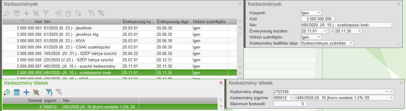 kedvezmény tétel - szakképzési