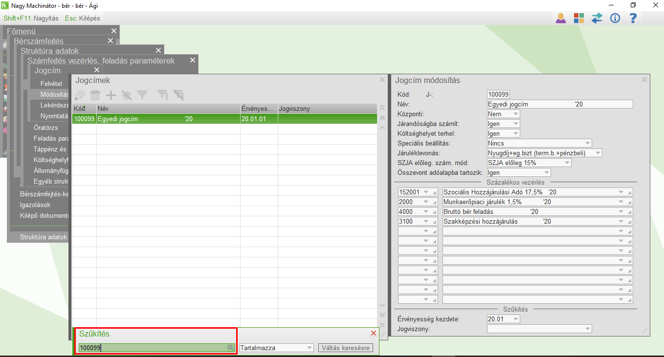 Egyedi jogcím megkeresése