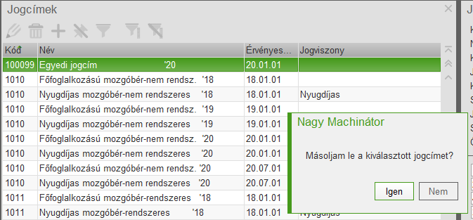 Egyedi jogcím másolása