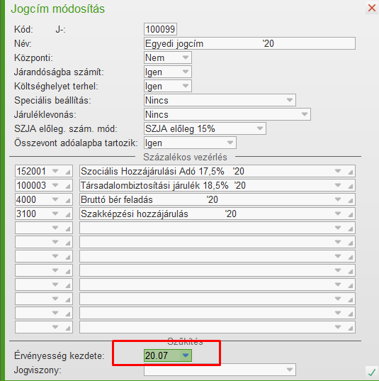 Érvényesség módosítása
