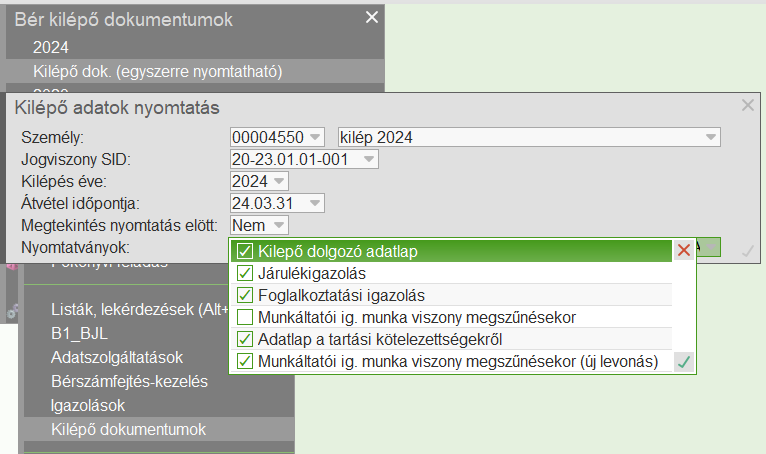 Kilépő dokumentumok (egyszerre nyomtatható) 2024-től
