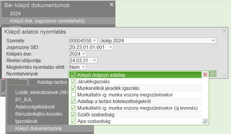 Kilépő dokumentumok egyszerre nyomtatható - 2023-ig