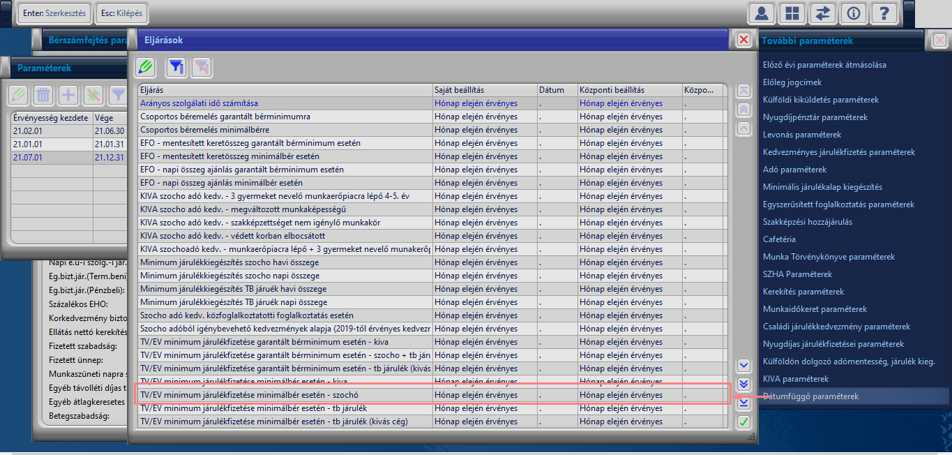 Dátumfüggő paraméterek