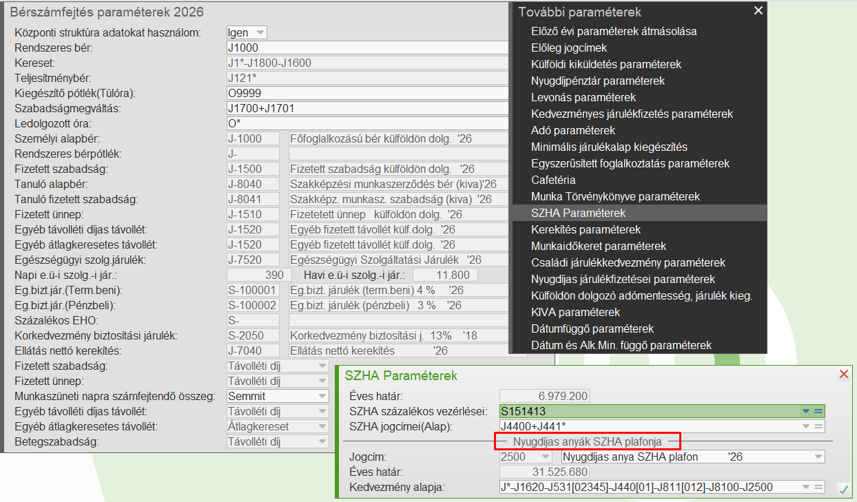 Számfejtés paraméterek / SZHA paraméterek