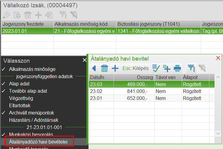 Átalányadózó bevételei