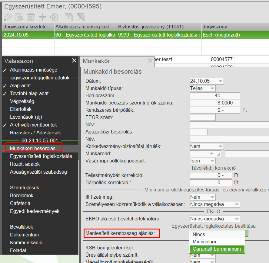 Mentesített keretösszeg ajánlás a Munkaköri besorolásban