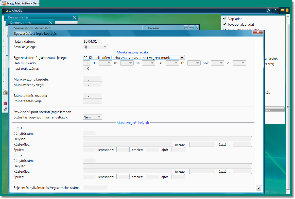 Személytörzs / Egyszerűsített foglalkoztatás