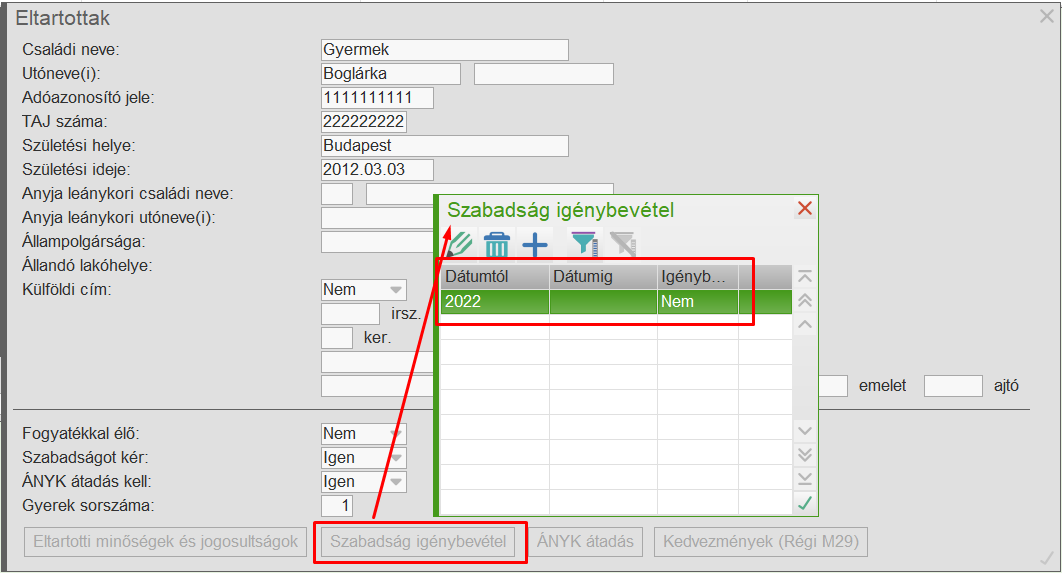 Eltartott adatinak módosítás 2022-ben