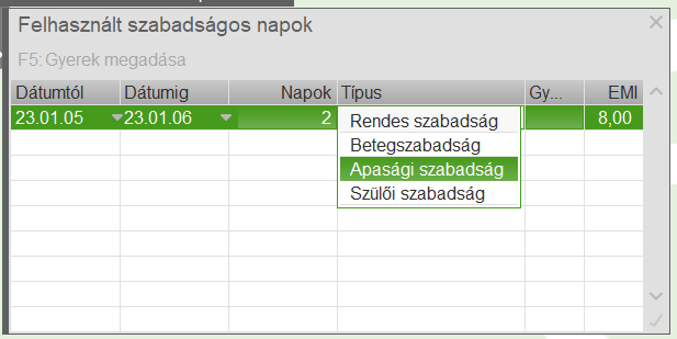Apasági és szülői szabadság rögzítése