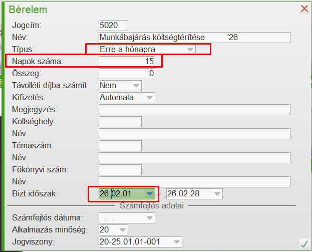 Bérelem rögzítése