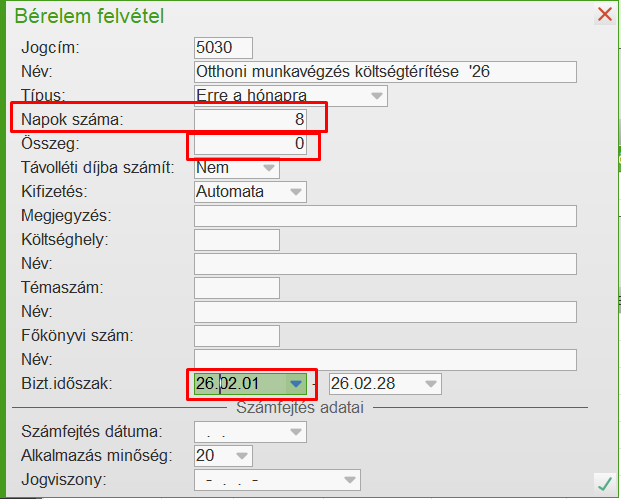 Bérelem rögzítése