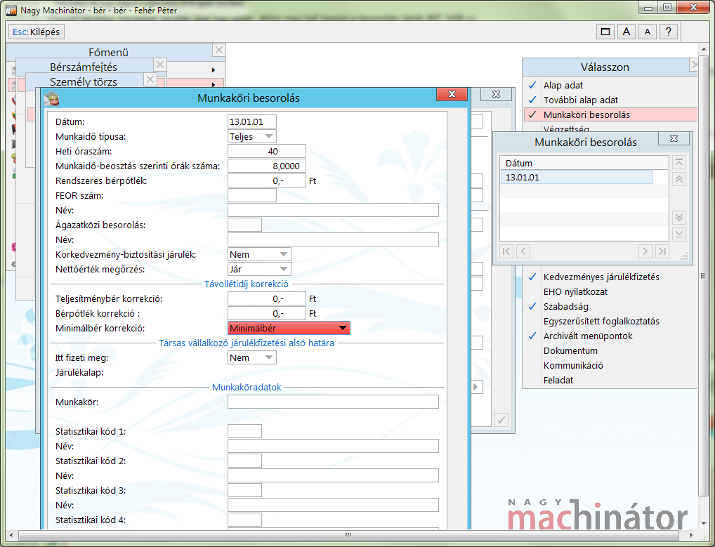 Minimálbér korrekció beállítás