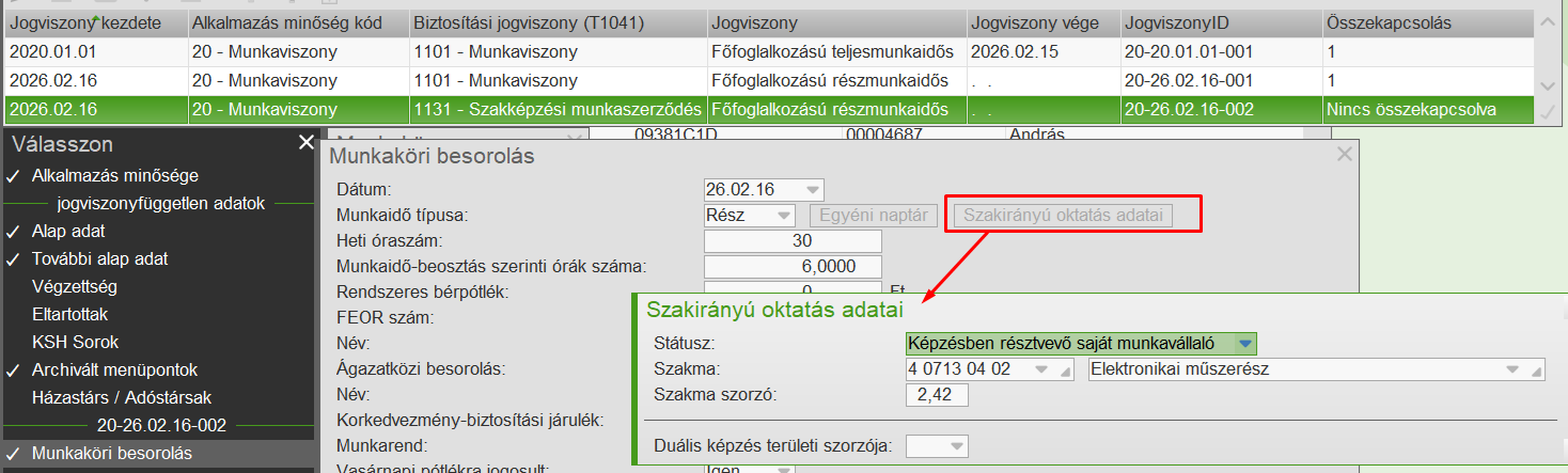 Szakirányú oktatás adtai
