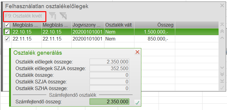 Osztalék generálás