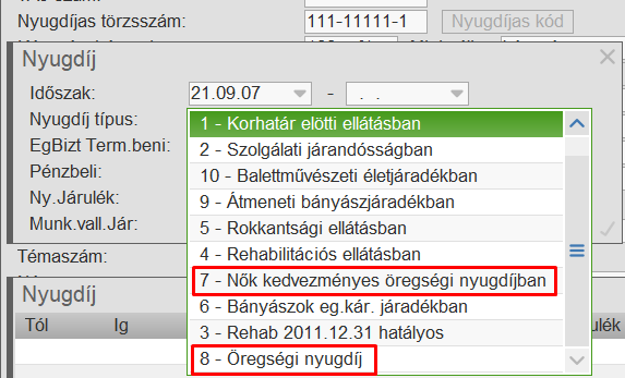 Nyugellátás rögzítése