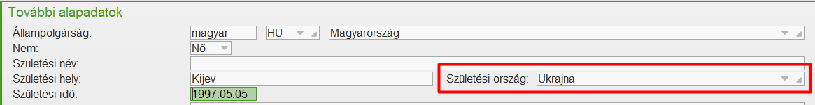 Születési ország megadása