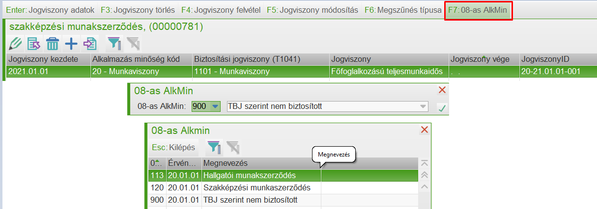 hallgatói munakszerződés 08-as alkmin beállítása